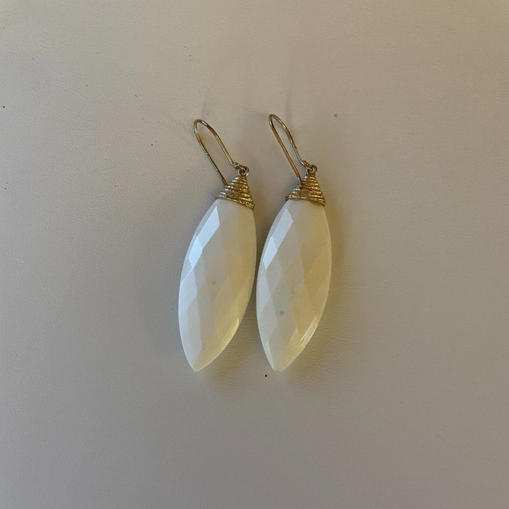 Statement Earrings White Feather Shape Gemstone O… - image 1